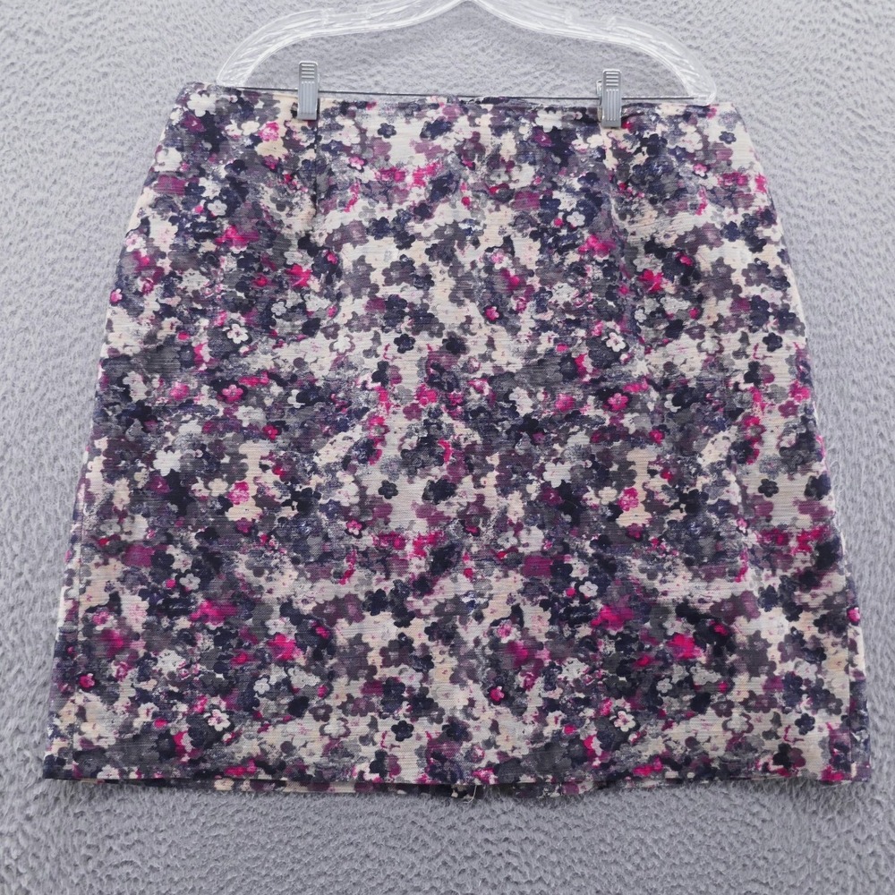 Talbots Woman Petites Floral Pencil Skirt Purple Pink Grey 18WP Cotton Blend